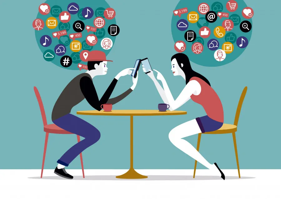 Illustration showing use of various social media and services 